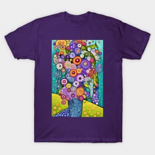 Cute Abstract Flowers in a Blue Vase Still Life Painting T-Shirt